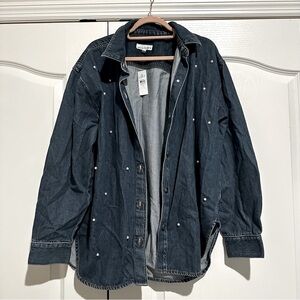 LOFT Pearl Embellished Jean Jacket NWT Sz XL